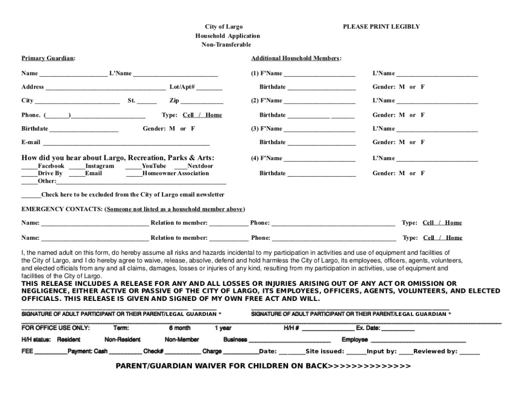 City of Largo Household Application